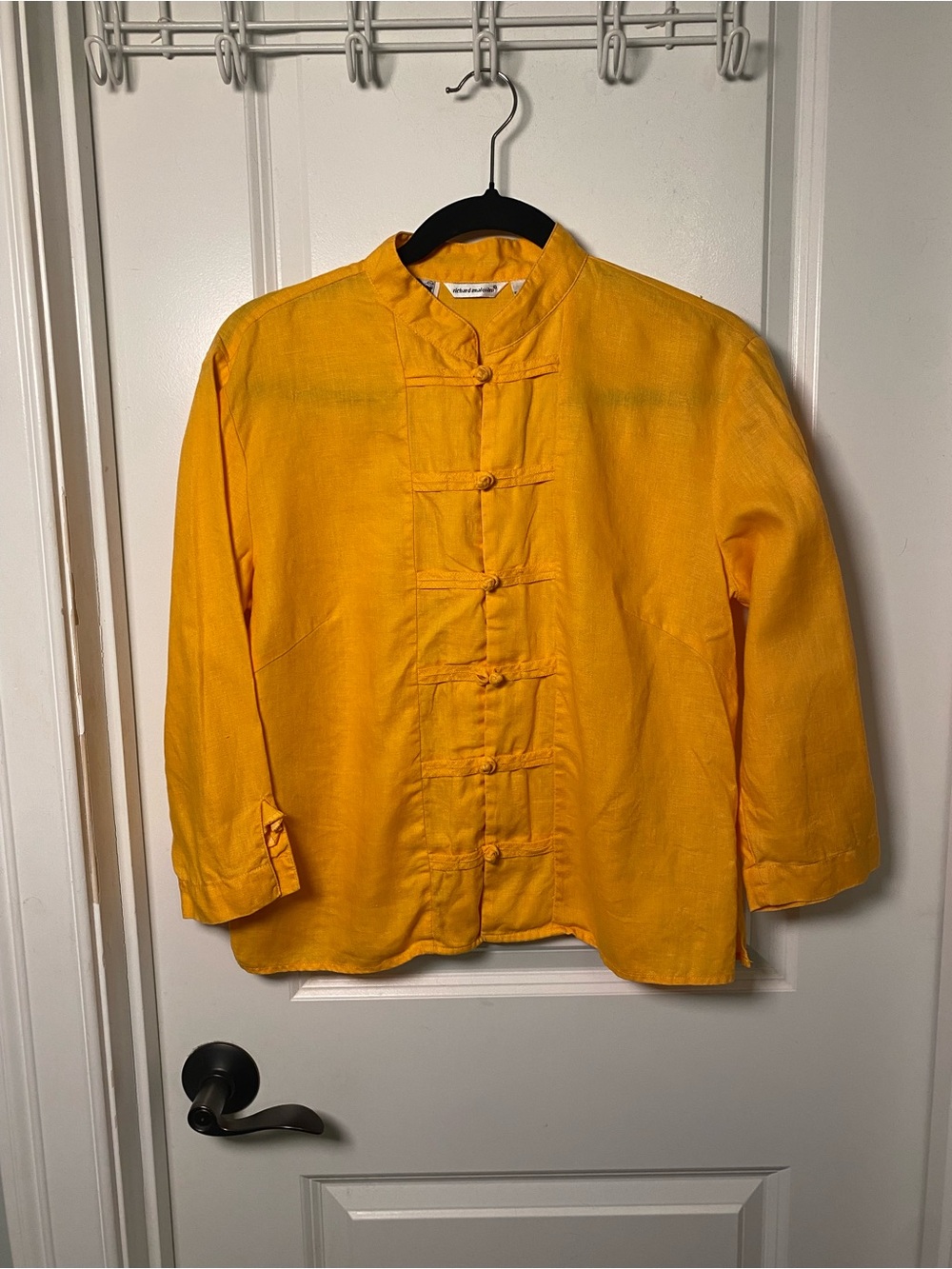 Richard Malcolm Irish Linen Mandarin Collar Orange Shirt/Jacket